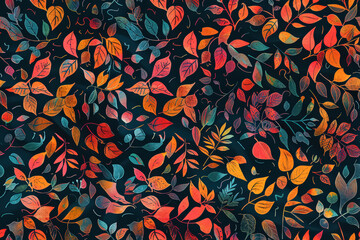 Colorful leafy pattern is displayed on a black background