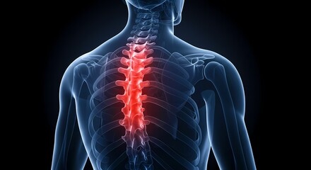 Human Spine Anatomy with Highlighted Pain Area Illustration