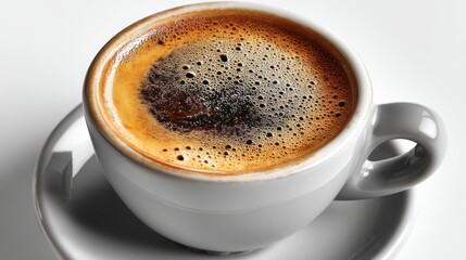 Fototapeta premium a fresh cup of espresso with a crema on top on a white isolated background, rich and aromatic look