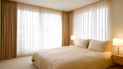 Fototapeta premium Soft and Dust-Free Bedroom with Natural Light and Elegant Design,3D rendering