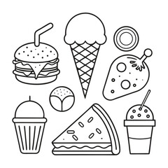 Simple Line Art Illustration of Summer Food and Drinks