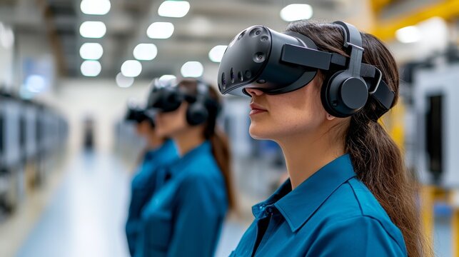 Employee Engages in Virtual Reality Workshop with VR Headset in Innovative Workplace Setting