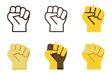 Obraz premium raised fists in diverse colors and styles to represent strength and unity Ideal for symbolic designs related to labour day or labor day line art icon set