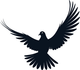 Obraz premium black and white Graceful dove with spread wings Silhouette Vector design 