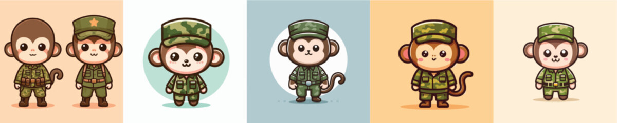 cute monkey vector in soldier costume