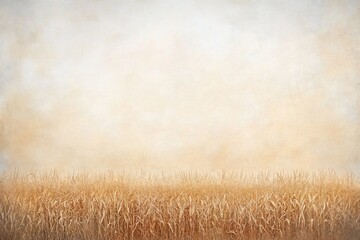 Golden wheat field under a hazy sky, creating a serene and peaceful landscape.