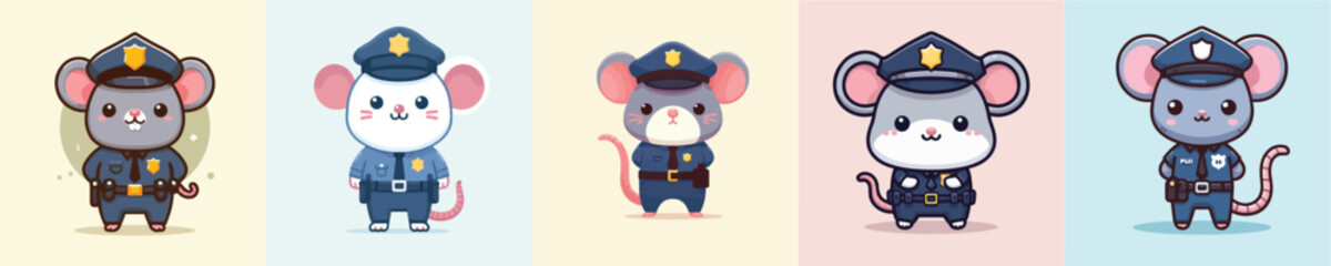 cute mouse vector in police costume