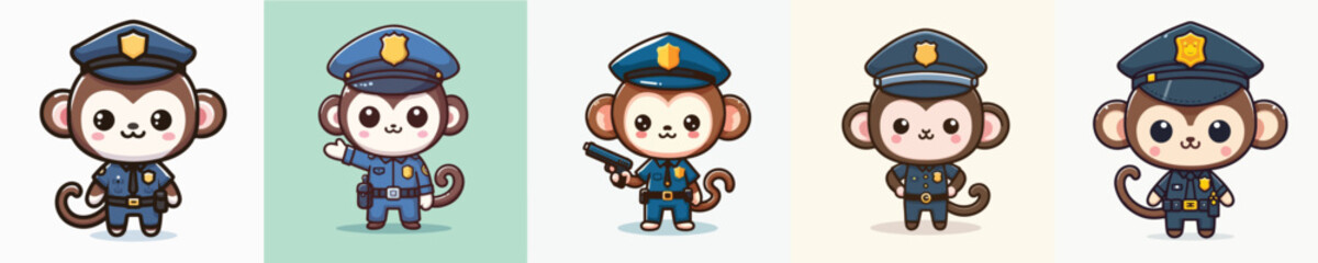 cute monkey vector in police costume