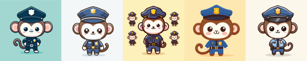 cute monkey vector in police costume