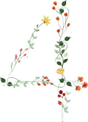 Wildflower Floral Numbers Botanical Decorative Font Elements