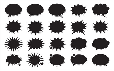 Comic burst explosion vector comic boom elements and speech bubbles in black silhouettes Ideal for comic designs pop art and retro style