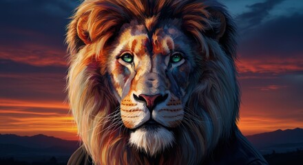 Naklejka premium Majestic Lion at Sunset: A Digital Painting of a Regal African Lion