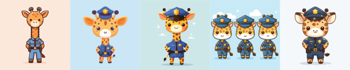 cute giraffe vector in police costume