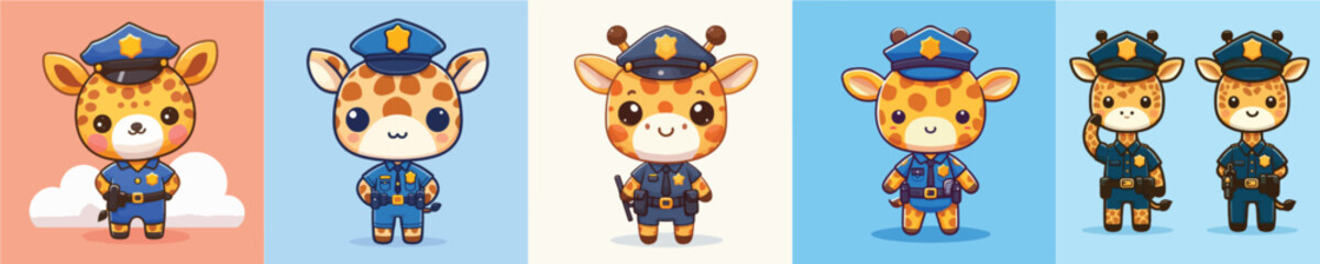 Fototapeta premium cute giraffe vector in police costume