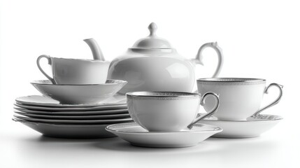 Fototapeta premium a collection of clean white teacups on a white isolated background, elegant and simple design