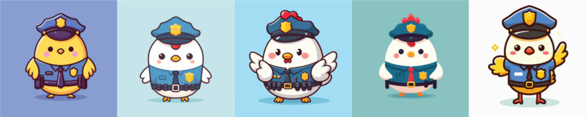 cute chicken vector in police costume