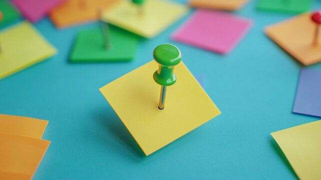 pushpin on yellow notes.