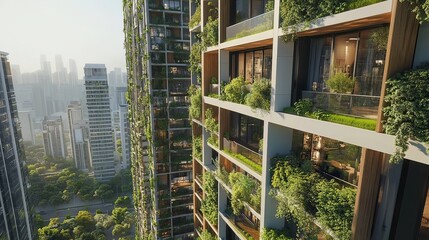 Sustainable urban architecture modern city green building design urban environment aerial perspective eco-friendly living