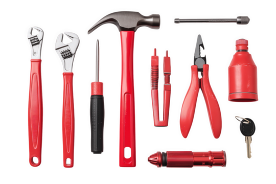 Red Hand Tools On Transparent Background
