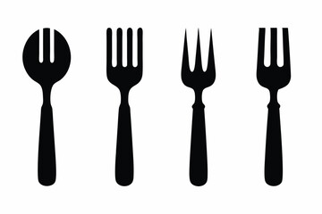 set of Fork icon vector silhouette illustration isolated on white background