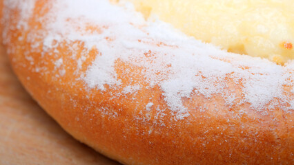 Soft and sweet bread topped with powdered sugar