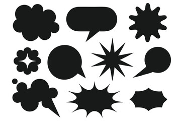 Comic burst explosion vector comic boom elements and speech bubbles in black silhouettes Ideal for comic designs pop art and retro style