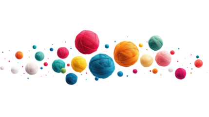 Colorful Balls of Thread on Clear Background