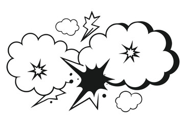 Comic burst explosion vector comic boom elements and speech bubbles in black silhouettes Ideal for comic designs pop art and retro style