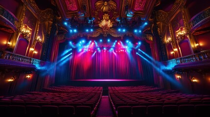Obraz premium A beautifully lit theater stage with red velvet curtains