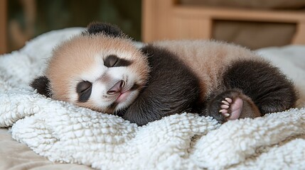 Adorable panda cub taking a nap