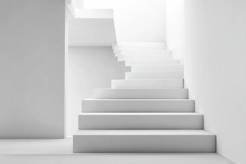 Minimal White Stairs Leading Up on Blank Background