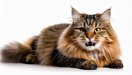 Obraz premium Defensive Long-Haired Cat Baring Teeth