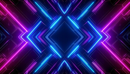 Obraz premium High-tech cyber background with neon elements, grid patterns, and sharp forms. Dark futuristic aesthetic with vibrant glow
