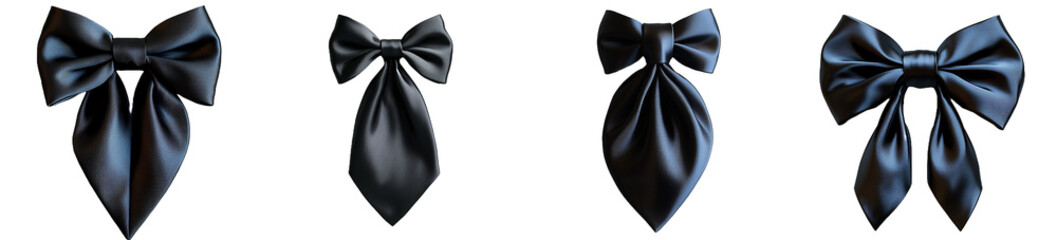 Realistic Black Satin Ribbon Bows Set with Transparent Background, Celebration Element