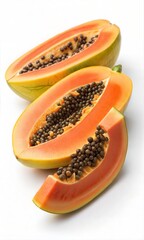 Sliced ripe papaya fruit isolated on a white background.