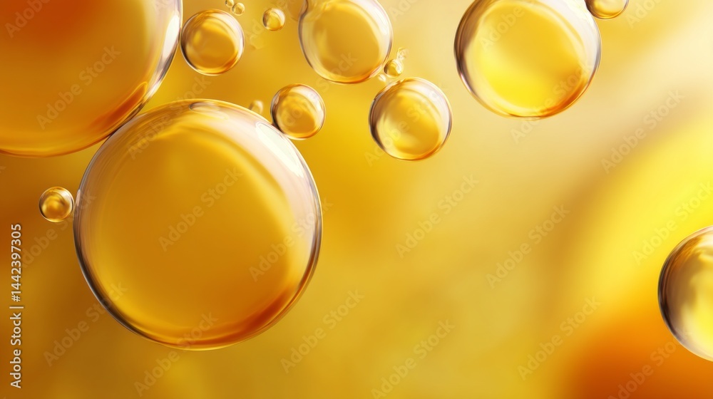 Poster floating orbs of yellow oil create an enchanting interplay with light, casting reflections and creat