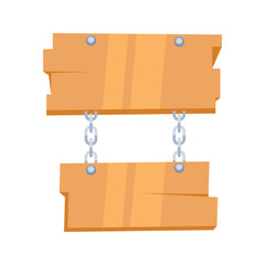 Two Hanging Wooden Signs with Chains and Nails