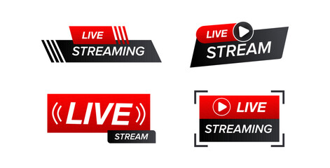 Red and Black Live Streaming Icons Showing Play Button and Signal Waves