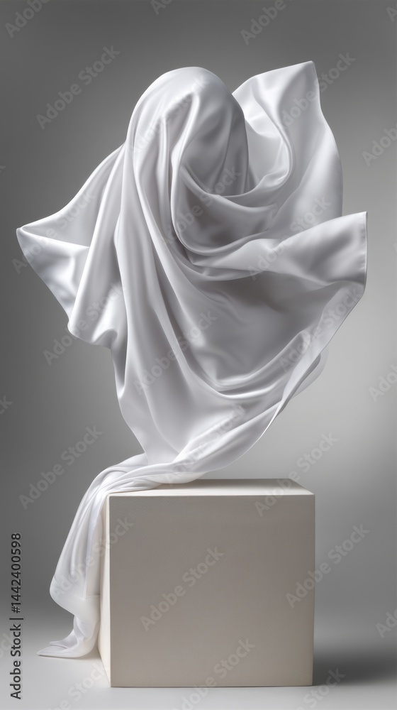 Poster a white cloth drapes elegantly over a pedestal, embodying fluidity and grace in its folds. the soft 