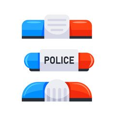 Set of police flasher representing different emergency vehicle lights with blue and red colors and police writing