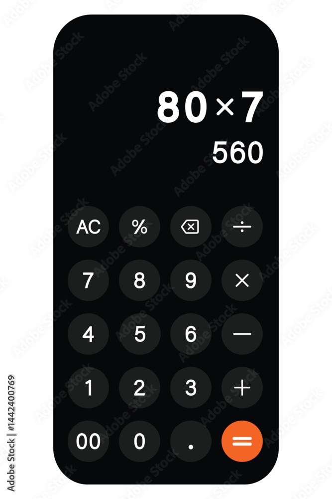 Poster calculator, calculator in mobile phone. app for calculator with interface in smartphone. mobile calc