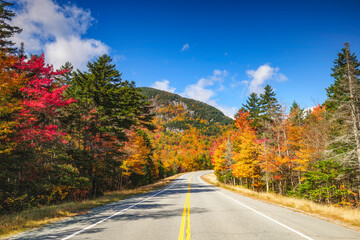 Scenic drive through stunning fall foliage in New Hampshire, USA