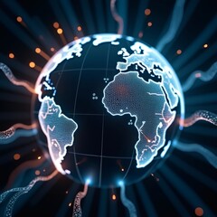 Telecommunication Infrastructure: “A close-up of fiber-optic cables forming a globe, with sparks of light pulsing along strands.