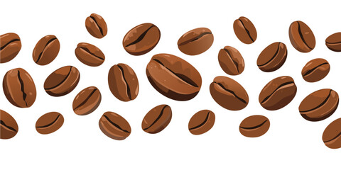 flying coffee beans on white background vector graphic design
