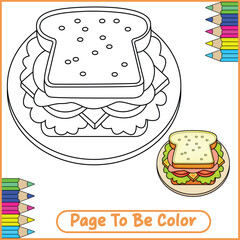 Kawaii Sandwich Vector Coloring Page
