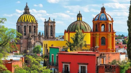 Fototapeta premium San Miguel de Allende cityscape featuring colorful colonial architectu