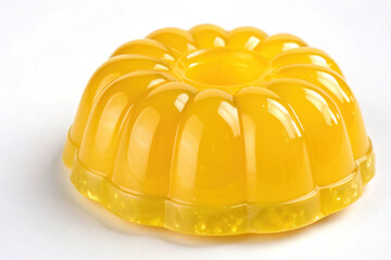 Bright vibrant yellow jelly mold with rounded shape isolated on white background