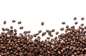 Obraz premium Top View of Coffee Beans Pile, Isolated on Transparent Background, Flat Lay PNG Image in High Resolution
