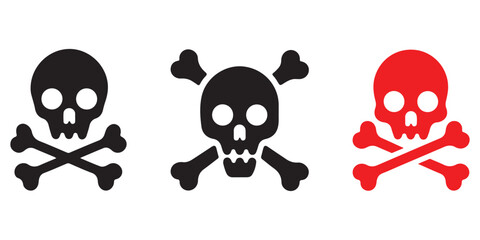 Skull and Crossbones Silhouette Vector Icons – Minimalist Pirate Danger Symbols. skull, crossbones, silhouette, vector, icon