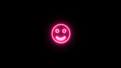 Neon smile - happy face emoji symbol. Glowing neon smile and happy face image on black background.